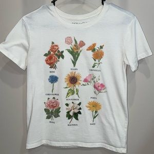 fifth sun t-shirt with types of flowers on it (x-small)